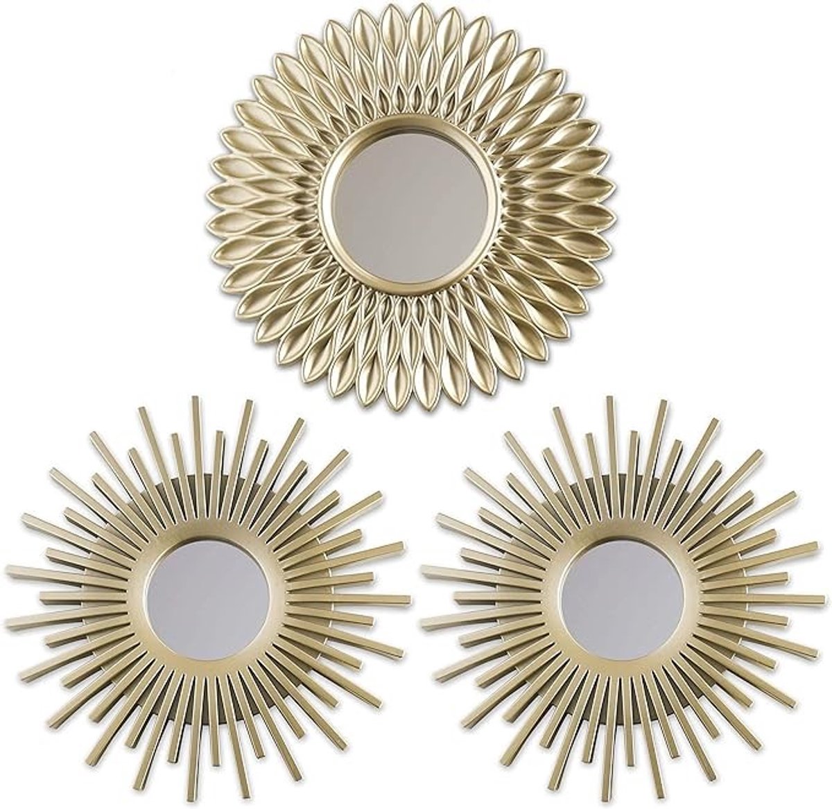Set van 3 Ronde Gouden Wandspiegels - Vintage Woondecoratie