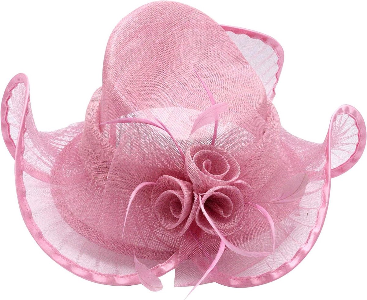 Bruiloft Hoed - Feest Accessoire - Feestelijke Gelegenheid - Met Veil - 45 cm Breed - Roze Zwart