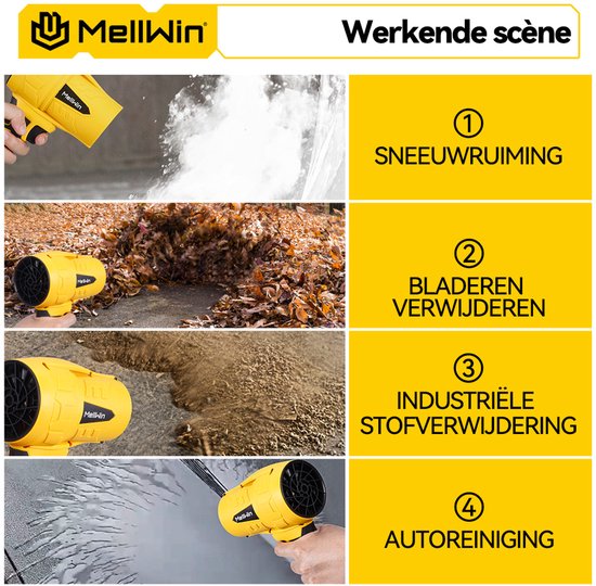 MELLWIN Accu Bladblazer - 270 m/s Borstelloze Turbo Blower - Krachtige Draadloze Jet Fan voor Auto Drogen, Sneeuw en Stof - Inclusief Accu en Oplader van MellWin — afbeelding 4