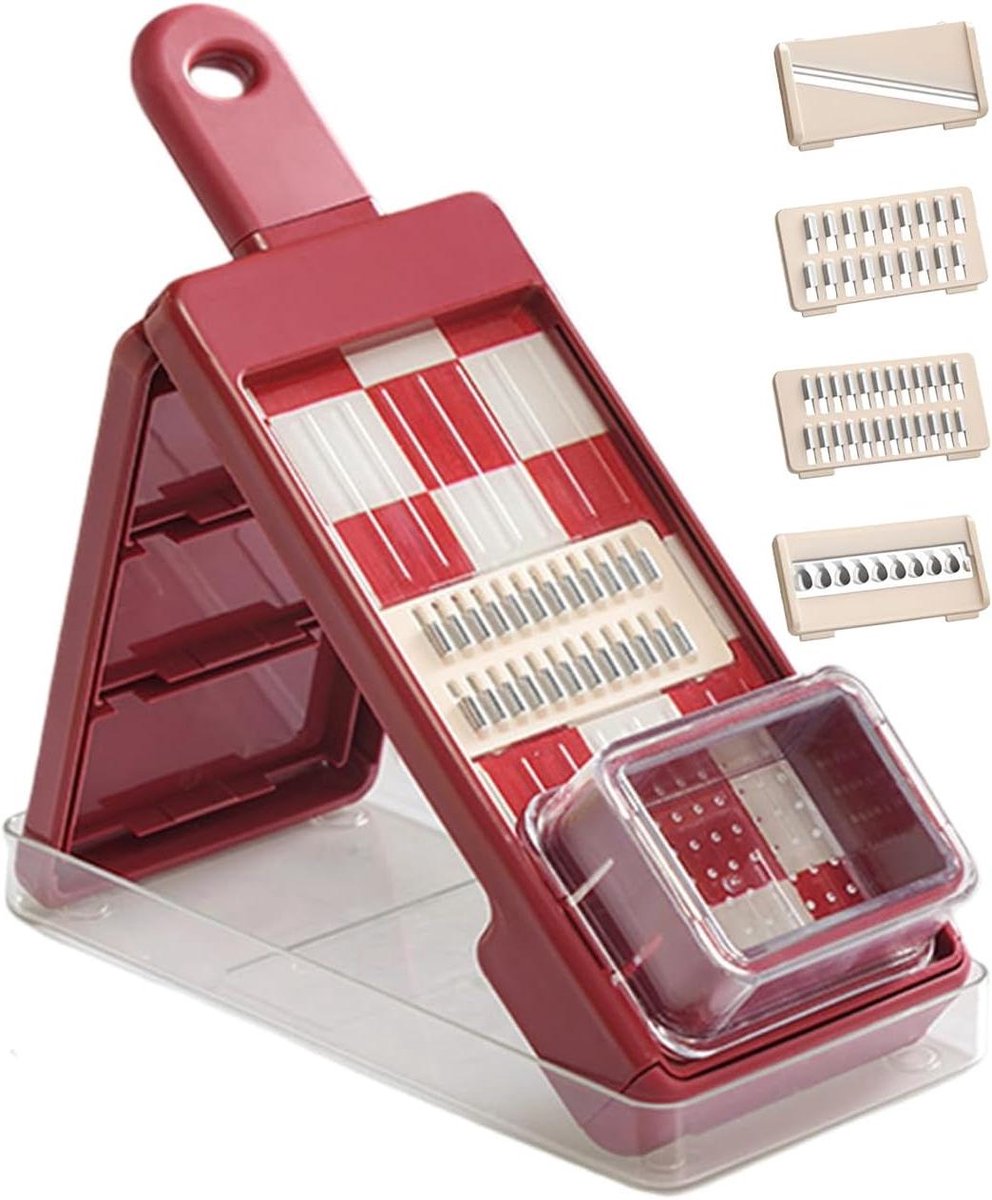 Groente Hakker - Keuken Rasp - Maaltijd Bereiden - 4-in-1 Systeem - 30x12x6 cm - Rood