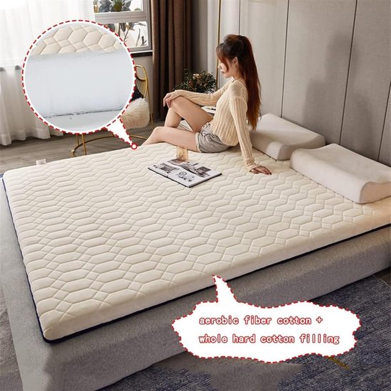 Opvouwbare Futonmatras - Japanse Slaapmat - Comfortabel Slapen - Pluche Zachte Stof - Tot 200x220cm - Wit — afbeelding 4