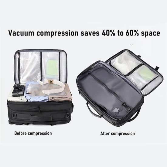 Reis Rugzak - Compressie Tas - Efficiënt Inpakken - Met Ingebouwde Pomp - 35L Capaciteit - Zwart — afbeelding 3