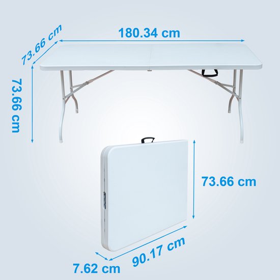Campingtafels 180.34 cm - Opklapbare Vrijetijdstafel - Voor Binnen En Buiten - Roestbestendig - Metaal - Wit — afbeelding 2