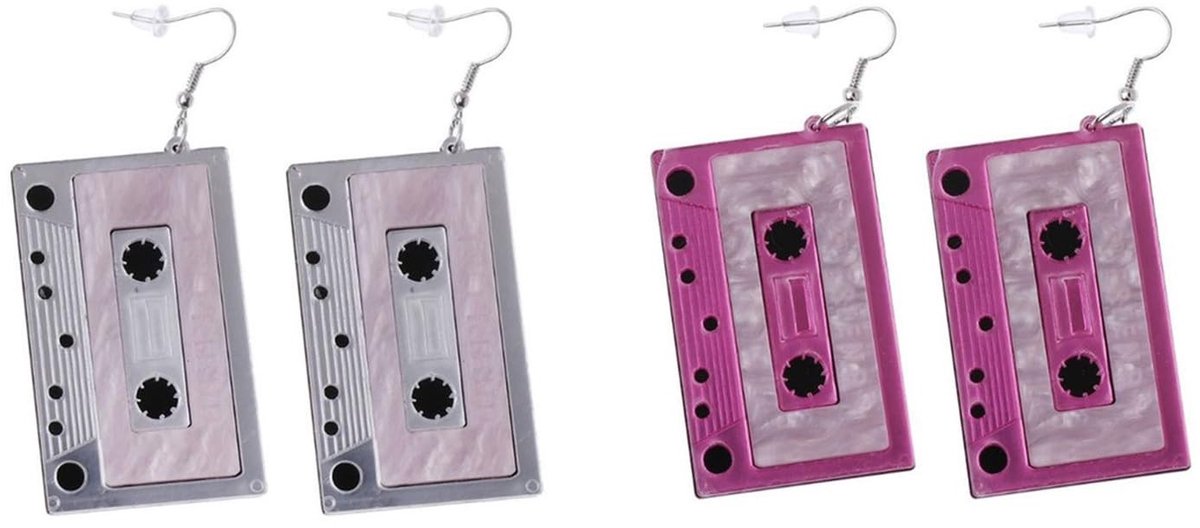 Dailygoods - Retro Cassetteoorbellen in Zilver en Roze