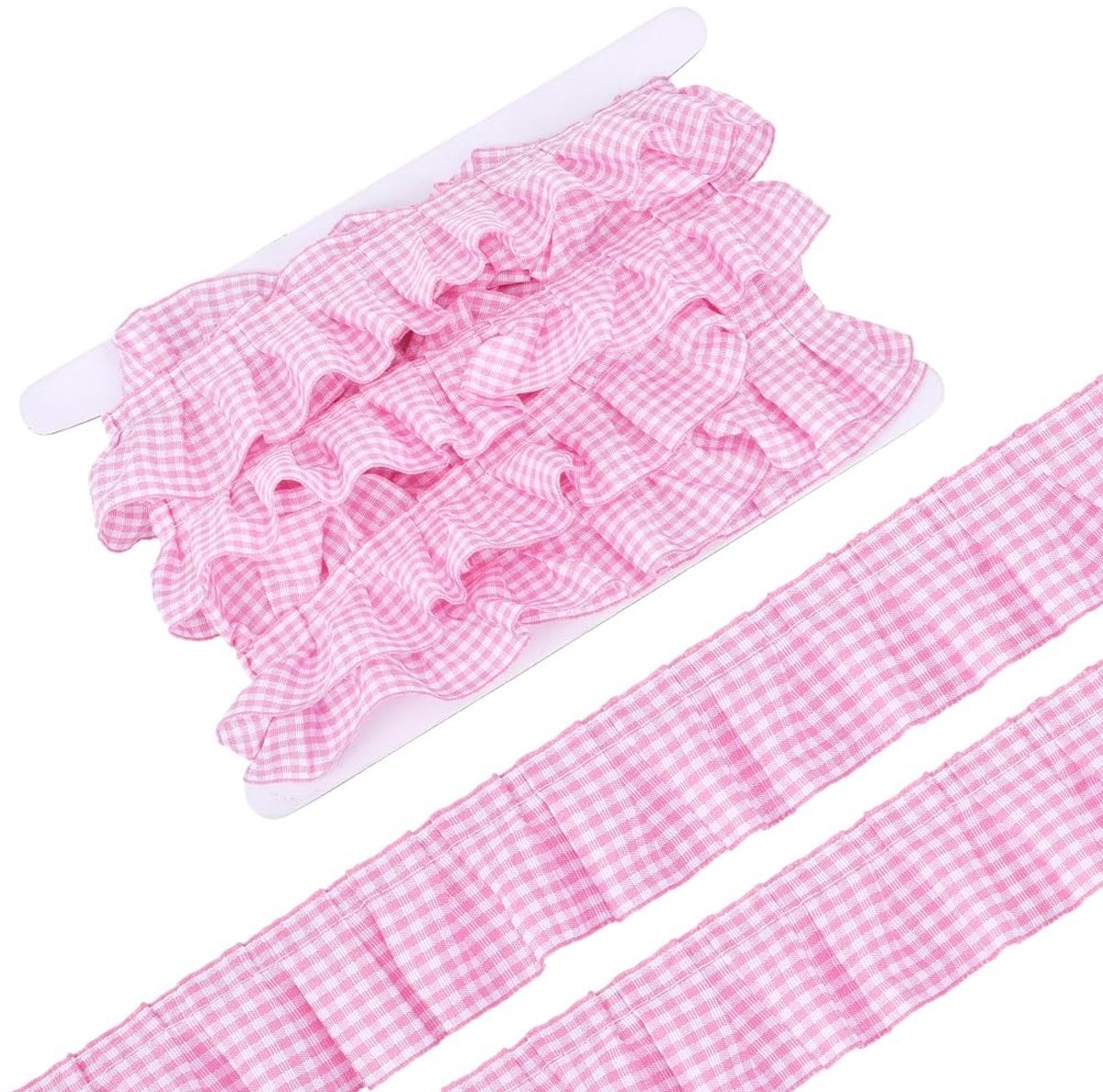 Dailygoods - Roze Gingham Ruche Trim voor Naaien