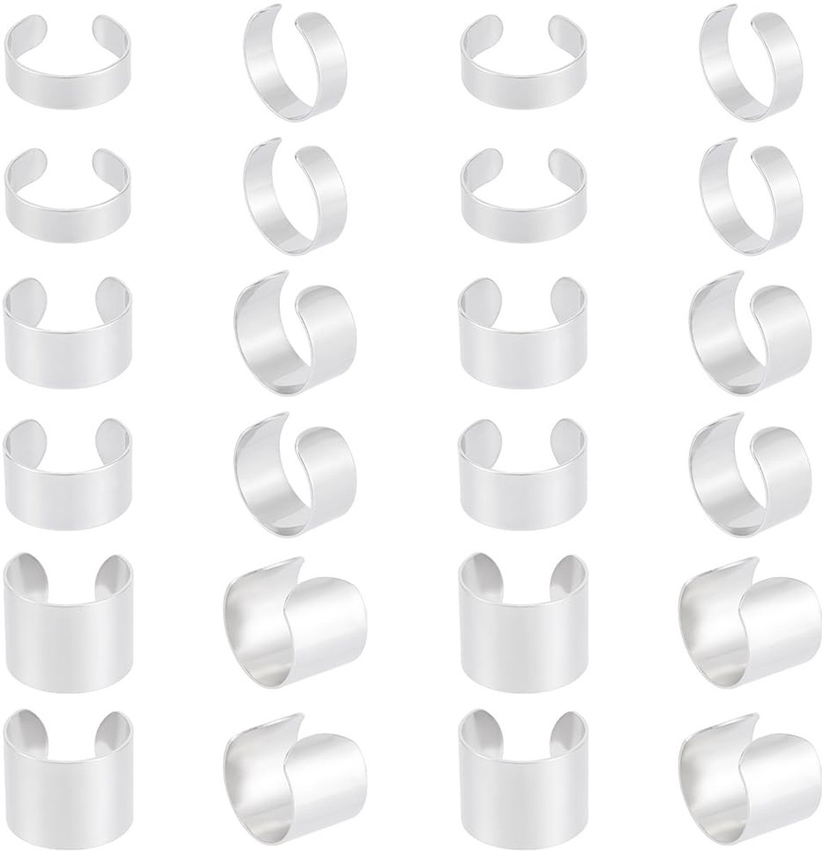 Dailygoods - Set van 30 Verstelbare Manchetringen van Roestvrij Staal