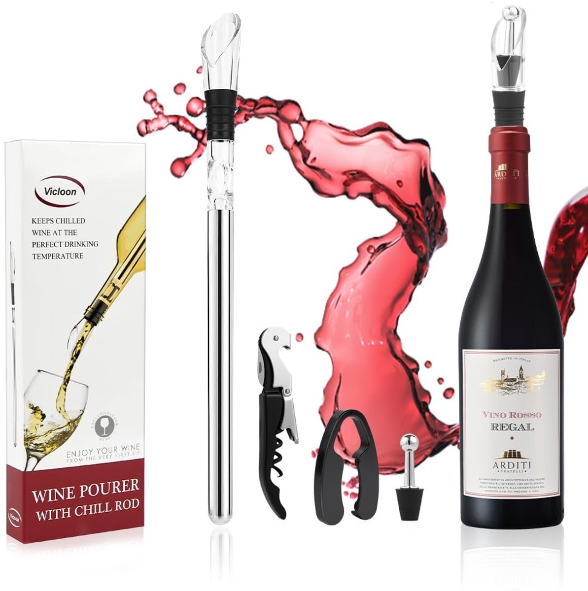 Dailygoods - Wijnkoeler met Schenktuit 4-in-1 Set