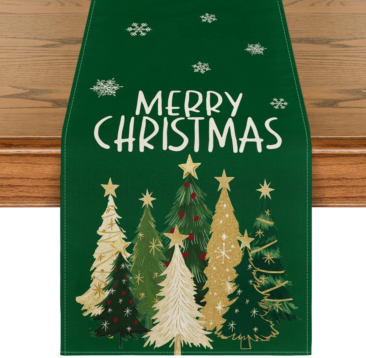 Dailygoods - Tafelloper met Groene Bomen en Sterren voor Kerstmis