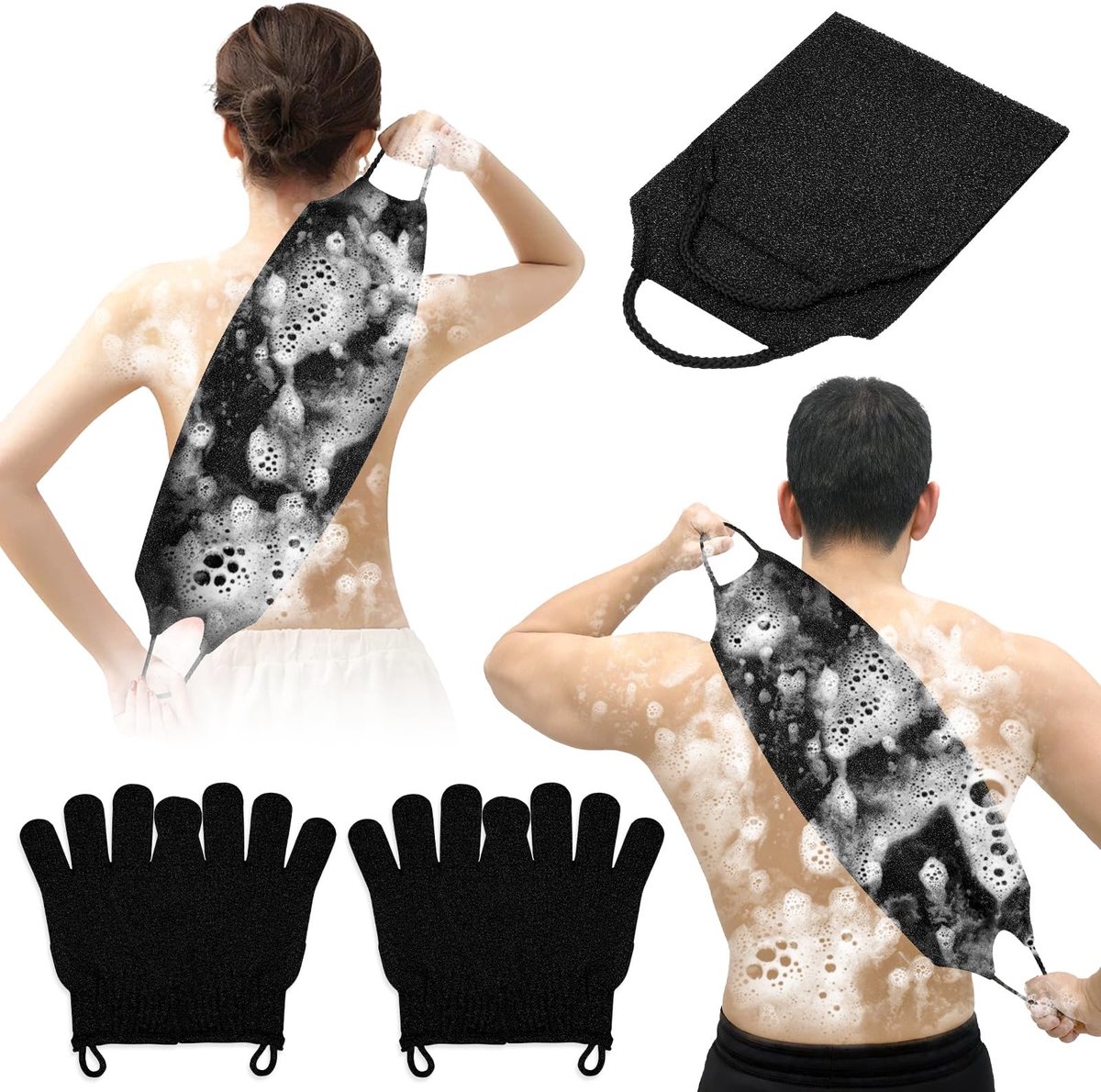 Dailygoods - Exfoliërende Douchehandschoenen Set van 5 Stuks Zwart