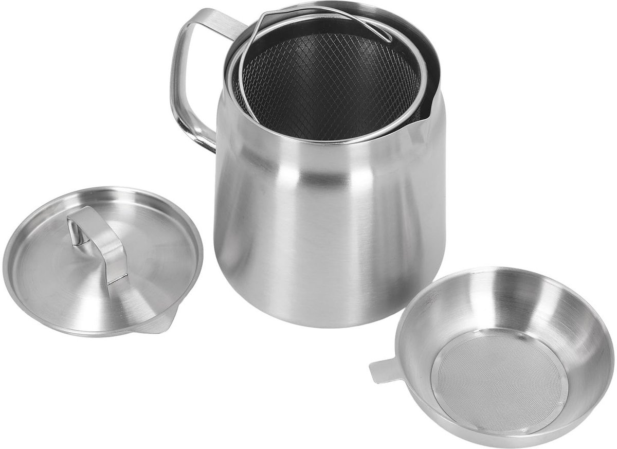 Dailygoods - Roestvrijstalen Oliefilter Pot met Zeef, 2L