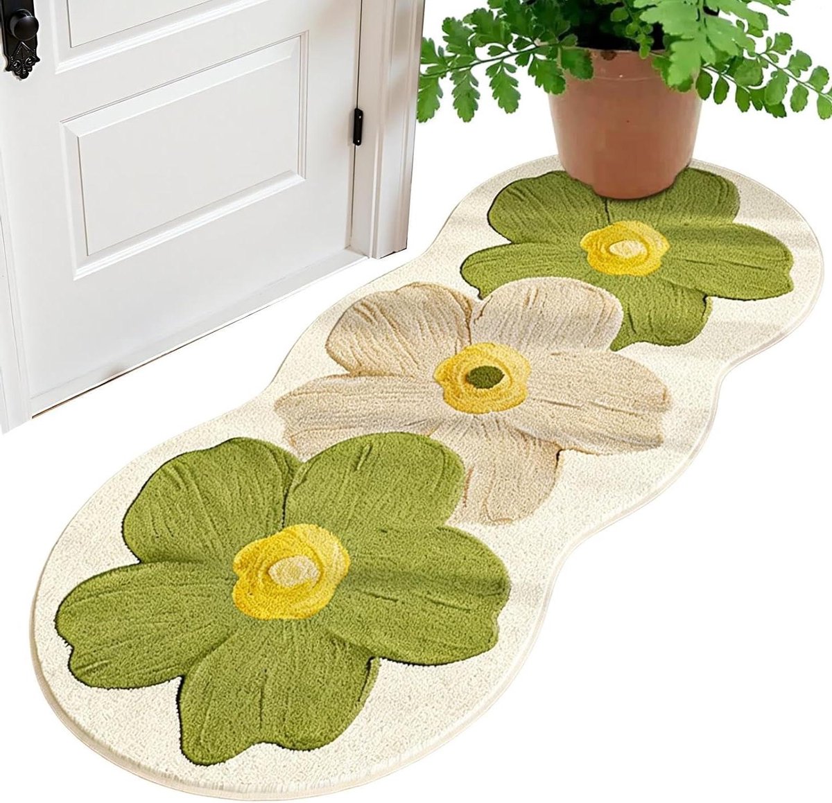 Bloementapijt - Vloerkleed - Woonruimte verfraaien - Antislip onderkant - 120 x 40 cm - Groen