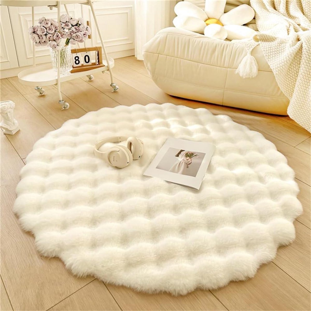 Ronde Vloerkleed - Zacht Tapijt - Woonkamer Decoratie - Antislip Onderkant - 40cm - Wit