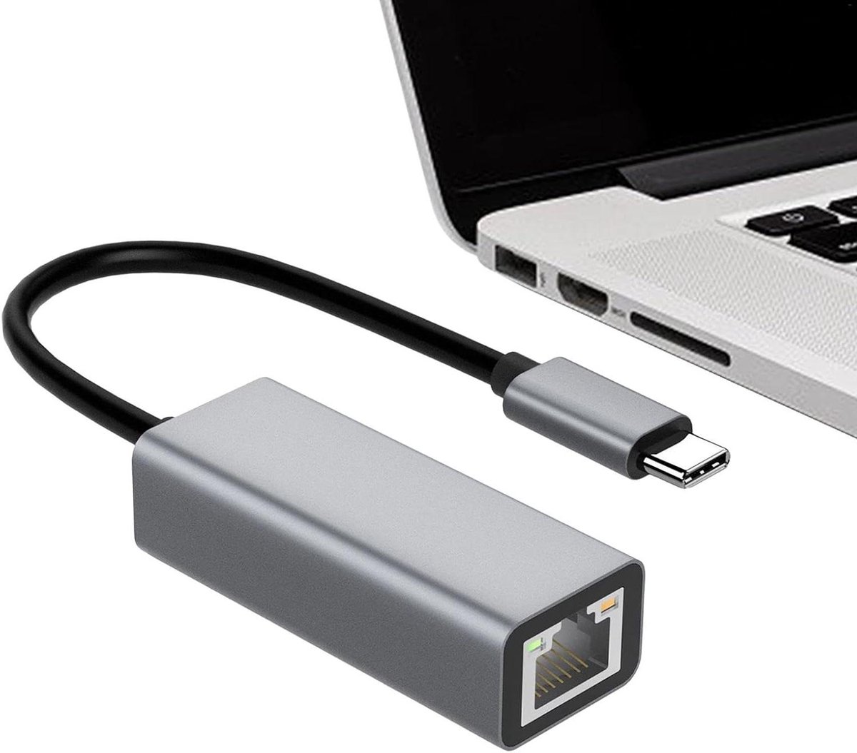 Type C Adapter - Netwerkkaart - Bekabeld Internet - Plug en Play - 100 Mbps - Grijs