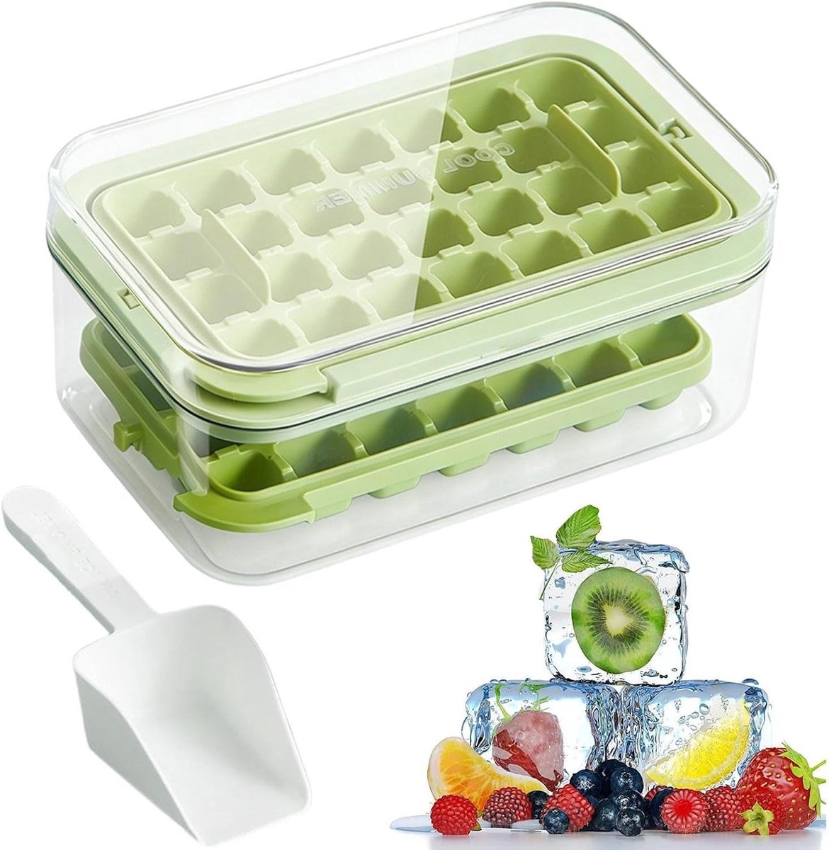 IJsblokjesvorm - Vormmaker - Drankjes Koelen - Stapelbaar Dekselontwerp - 21.8L x 10W cm - Groen