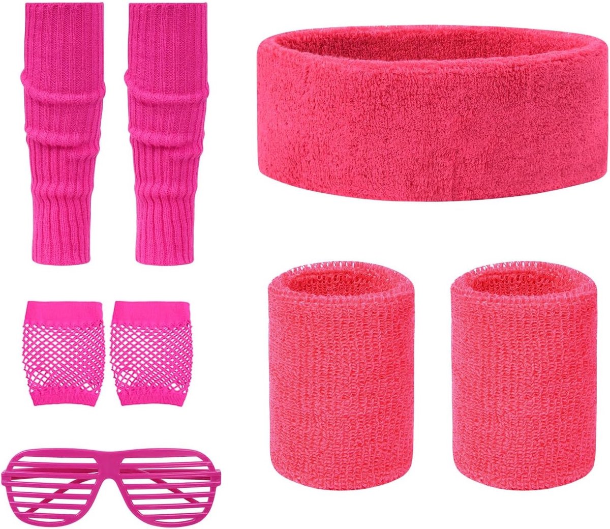 80s Neon Fancy Dress Kostuum Accessoires Set - 4-delig Retro Themaparty Outfit met Beenwarmers, Visnet Handschoenen, Zonnebril en Haarband voor Vrouwen en Meisjes