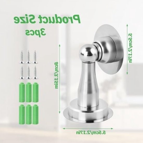 Stainless Steel Magnetische Deurstopper - Zelfklevend, Sterke Magneten, Eenvoudige Installatie zonder Boren, Inclusief Dubbelzijdige Tape en Schroeven, Zwart — afbeelding 4