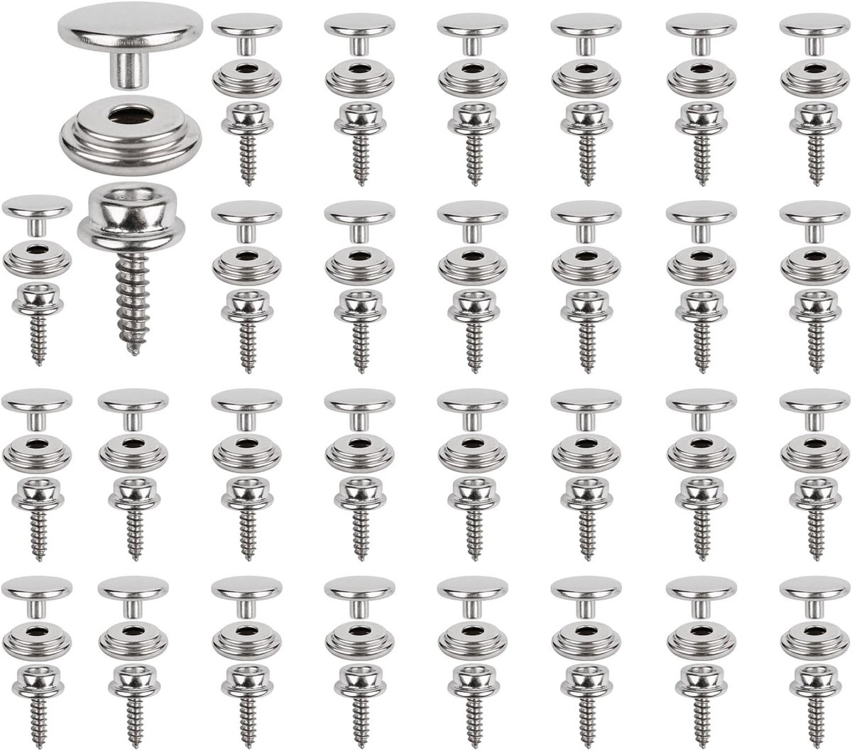 Set van 30 Rvs Drukknopen met Schroeven van 15 mm voor Zeilen, Meubels en Tentdoeken