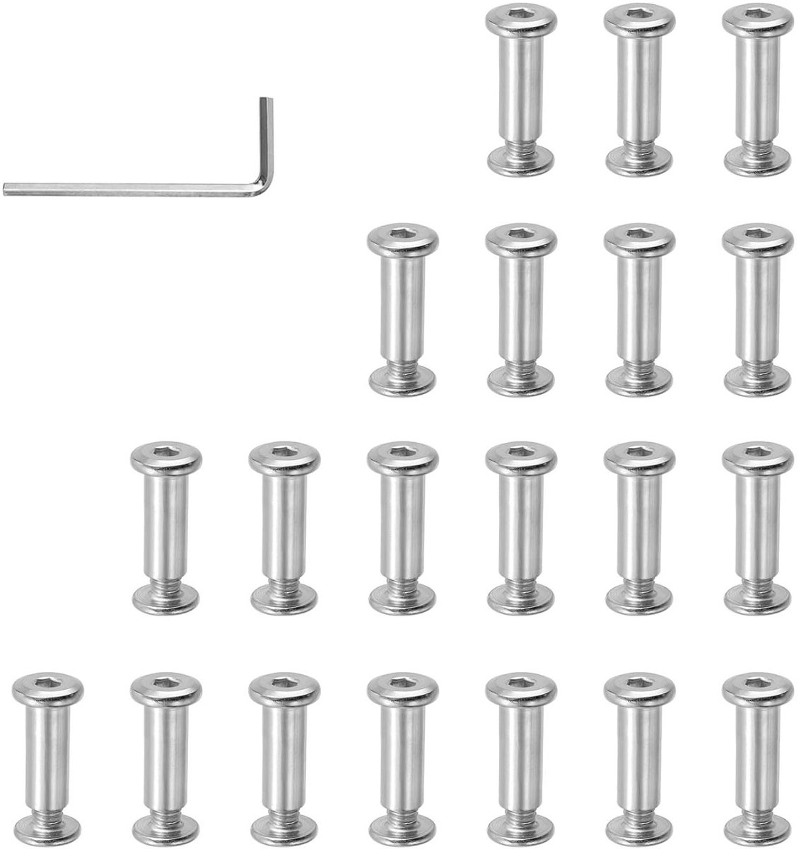 Set van 20 M6 x 20 mm Socket Schroeven voor Meubelverbindingen - RVS Koppelingen met Inbussleutel voor Kast en Houten Bekleding