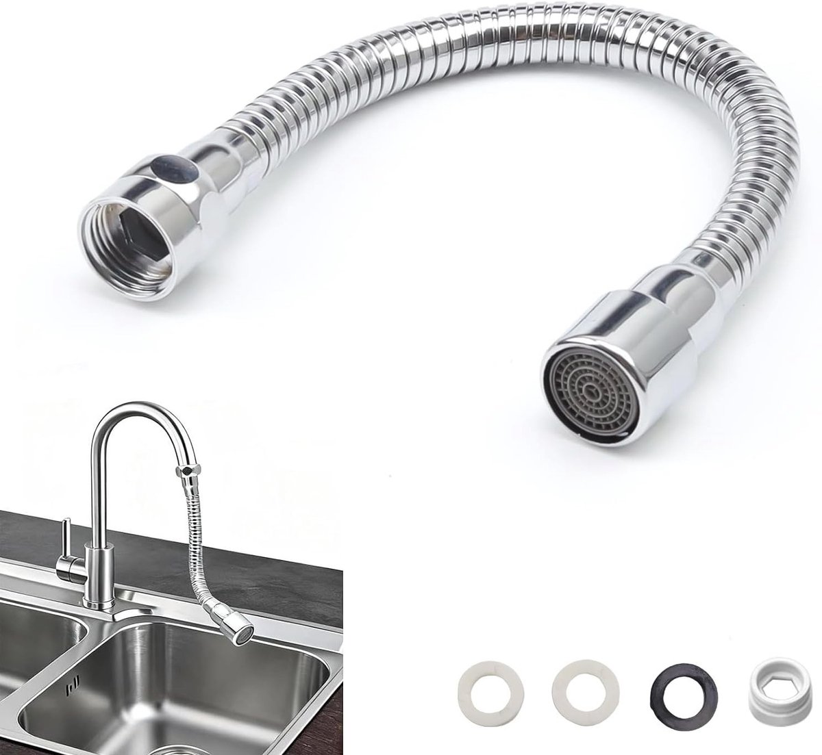 Verstelbare 30 cm RVS Kraanuitbreiding met Draaibare Aansluiting en Dichtingen voor Badkamer, Hotel of Keuken