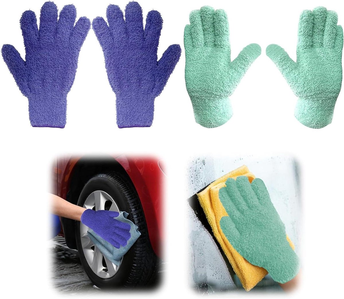 Microvezel Handschoenen - Stofwrijf - Huis Schoonmaken - Dubbele Dichtheid - 2 Paren - Gekleurd