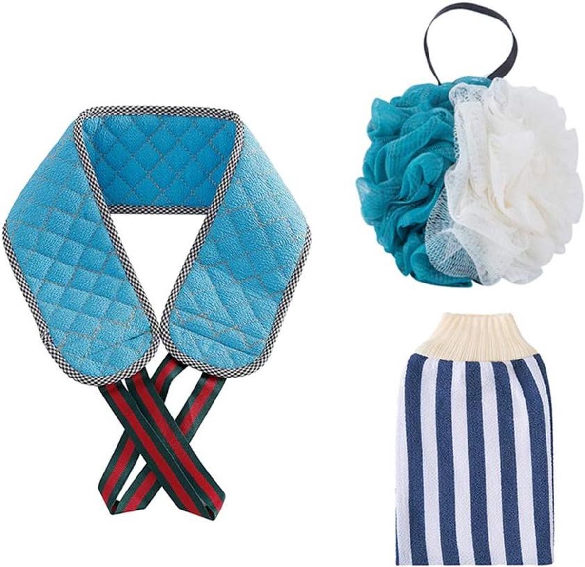 Badset - Douche accessoires - Huid reinigen - Plantaardige vezels - 1 set - Blauw
