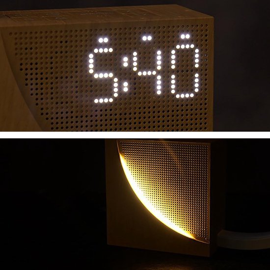 Wekker Zonsopgang - Natuurlijke Alarm - Rustig Ontwaken - Dubbele Alarmen - 10W USB Poort - Houtnerf — afbeelding 2