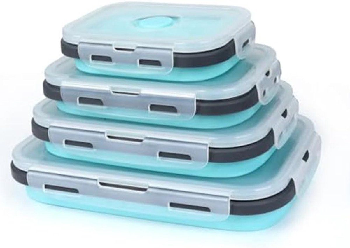 Voedsel Containers - Opslag Set - Keuken Organiseren - Vouwbaar Ontwerp - 4 Delig - Blauw