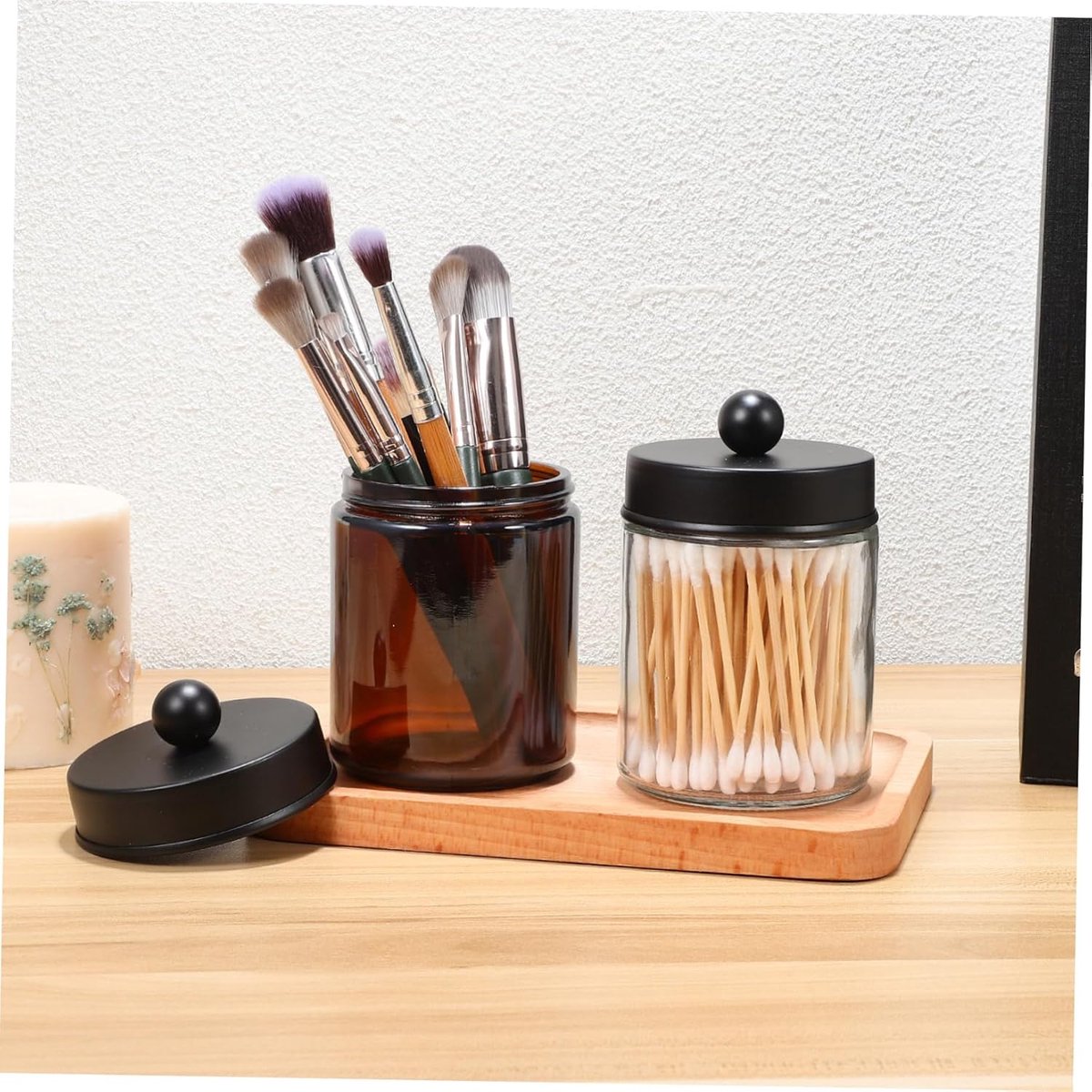 Opbergdoos Make-up - Glazen Houders - Badkamer Organiseren - Met Deksel - 2 Delig - Transparant