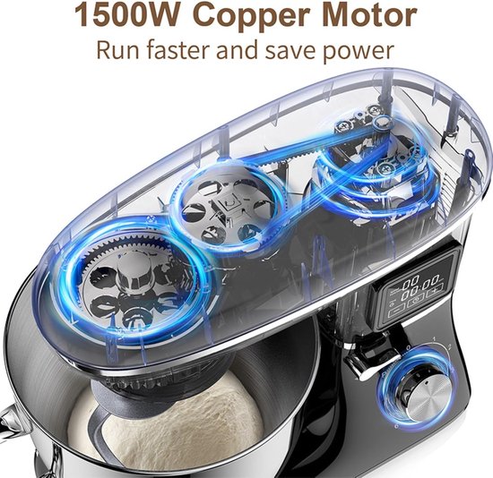 Tafelmixer - Keukenmachine Chef - Grote hoeveelheden mixen - Krachtige 1500W motor - 62L kom - Zwart — afbeelding 4