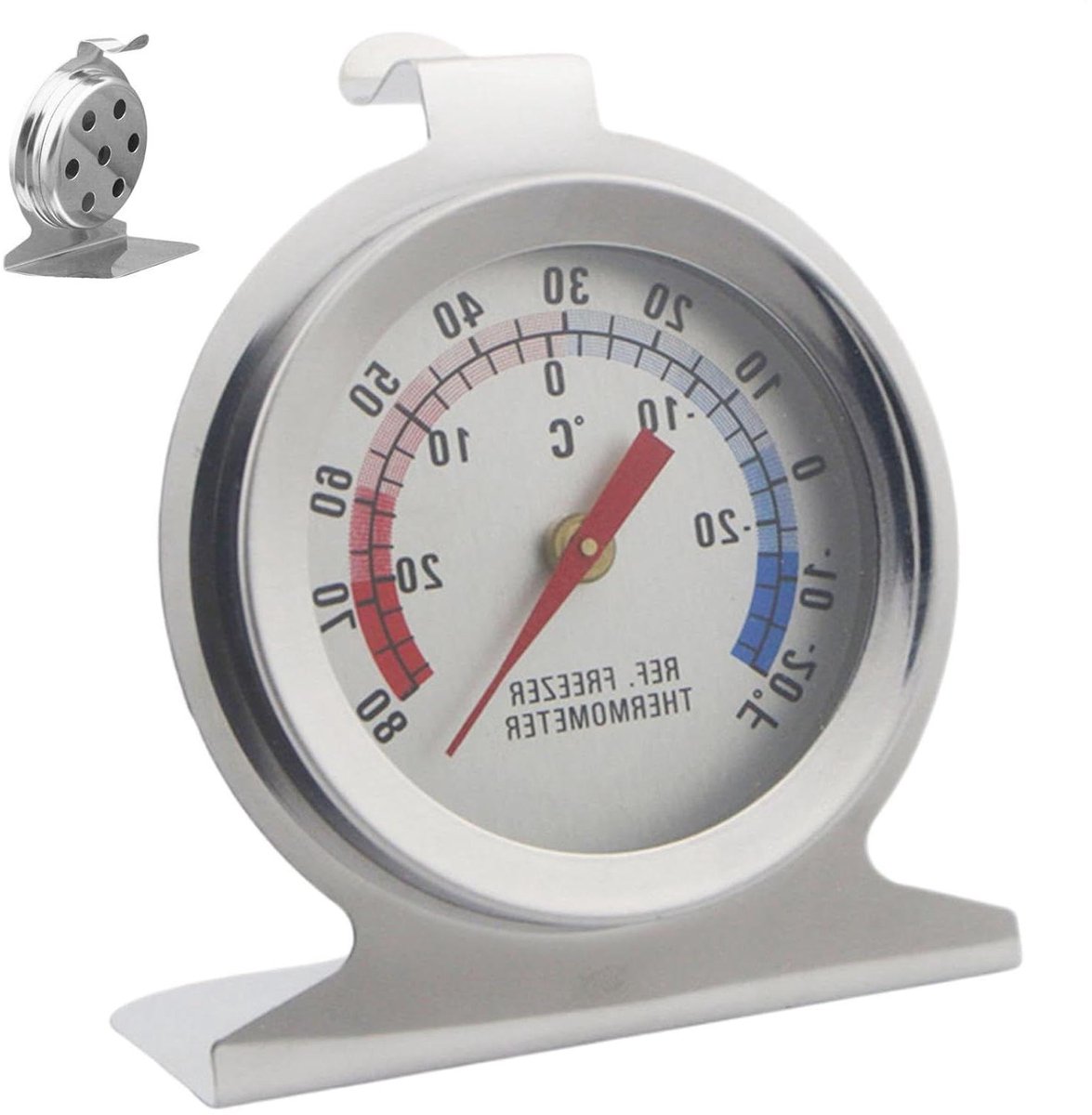 Temperatuurmeter Koelkast - Analoge Meter - Voedsel Bewaren - Roestvrijstalen Behuizing - 7.2 Centimeter - Zilverkleurig