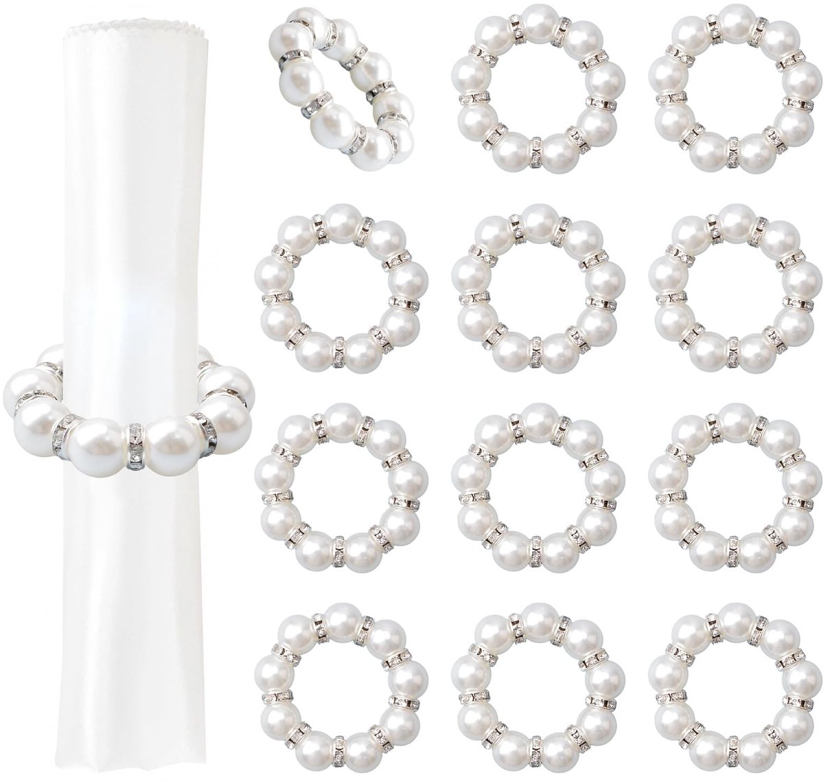 Dailygoods - Set van 12 Witte Parelketting Servetringen