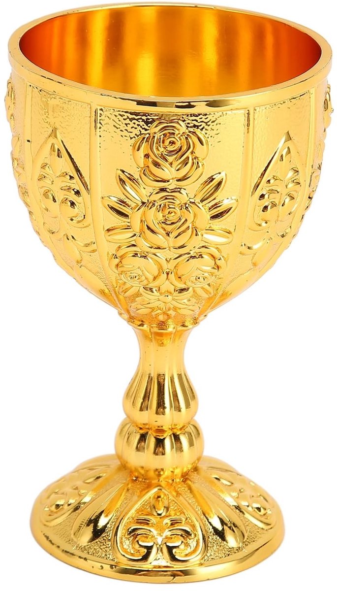 Dailygoods - Cosensi - Dailygoods - Metalen Wijnbeker met Reliëf en Vintage Bloempatroon