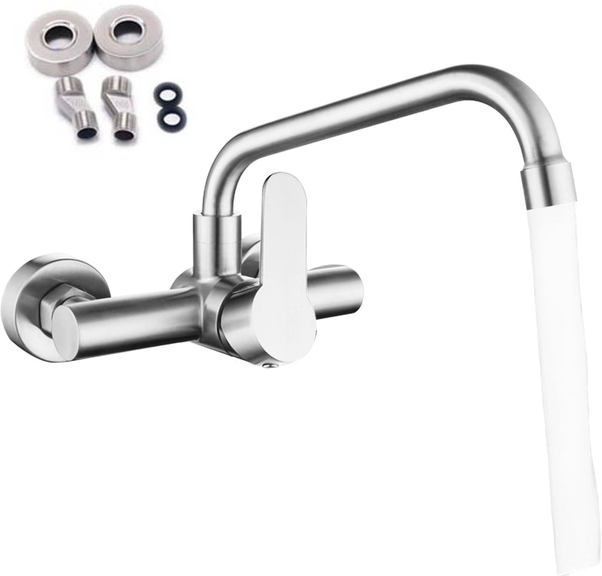 Dailygoods - Dailygoody - Wandmontage Keukenkraan - 360° Draaibare Uitloop - Roestvrij Sta