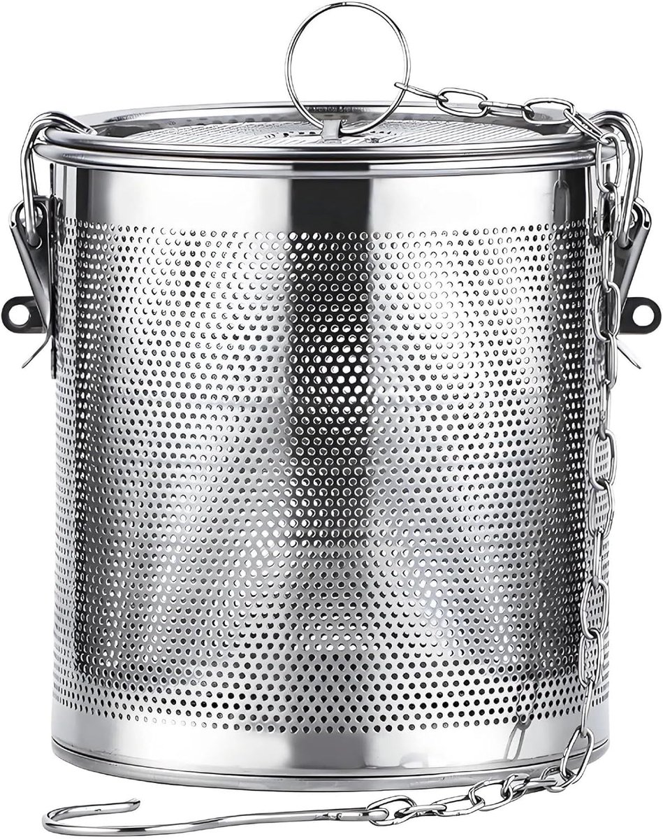 Roestvrijstalen Kruidenmandje - Grote Soep Zeef Mand Met Kettinghaak - Duurzaam Mesh Ontwerp Voor Heldere Bouillon - Gemakkelijk Schoon Te Maken En Herbruikbaar - Capaciteit 3.2 Liter Roestvrij Staal - Set Van 1 Kruidenzeef