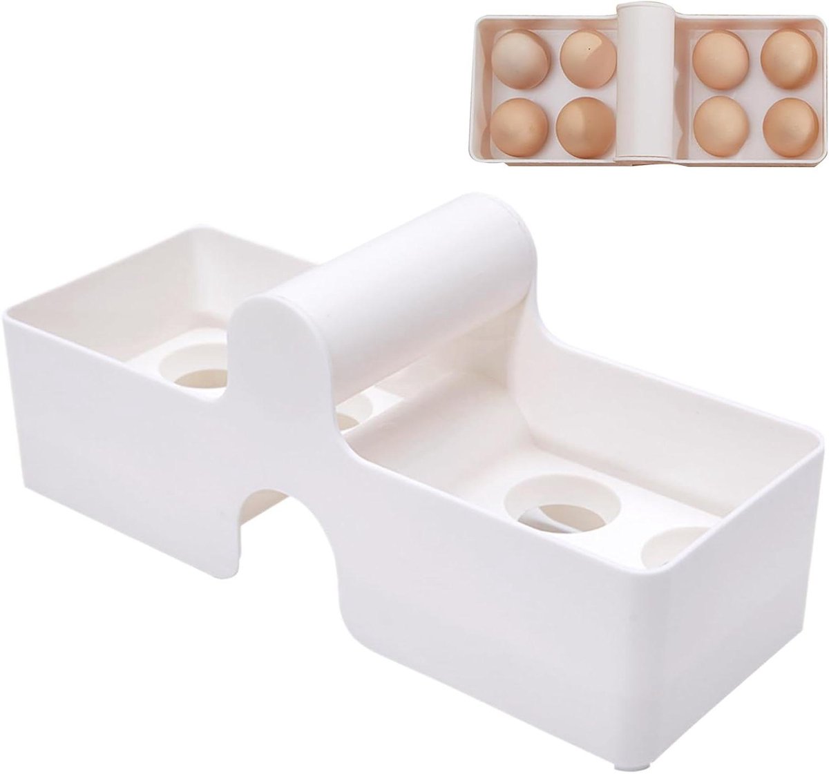 Eierhouder - Ei transport - Keuken opbergen - Gebogen handvat ontwerp - 12x10x12 cm - Wit