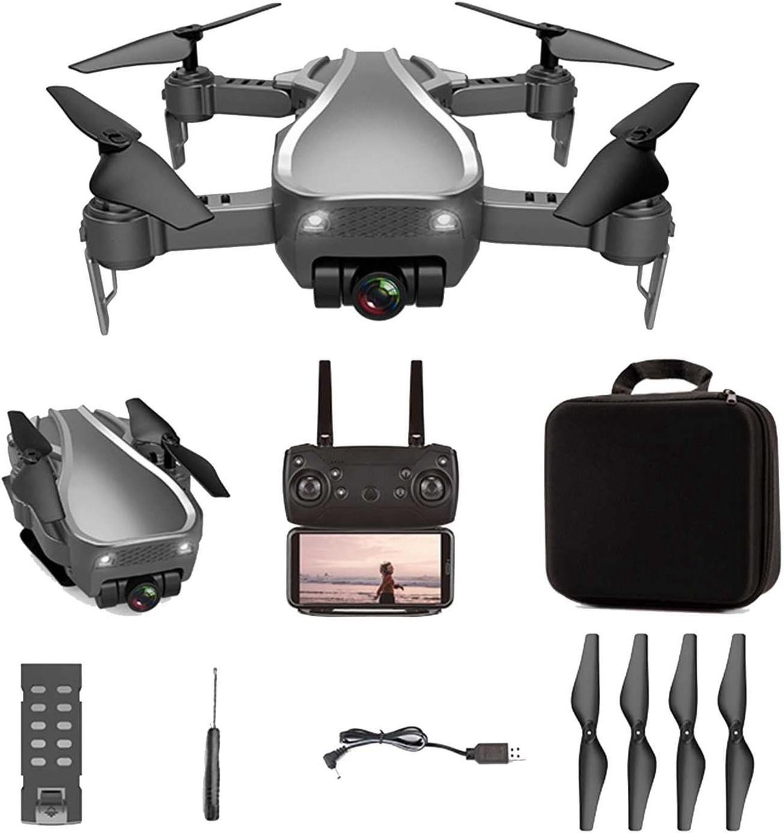 HD Drone - RC Quadcopter - Vliegen en Filmen - Stabiliserende Gimbal - 10 Min Vliegtijd - Grijs