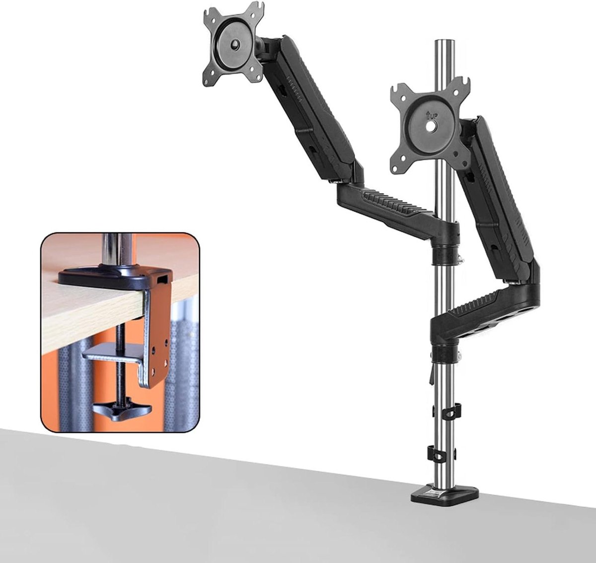 Monitorarm Dubbel - Bureauhouder - Ergonomisch Werken - Gasveer Verstelbaar - 15-27 inch - Zwart