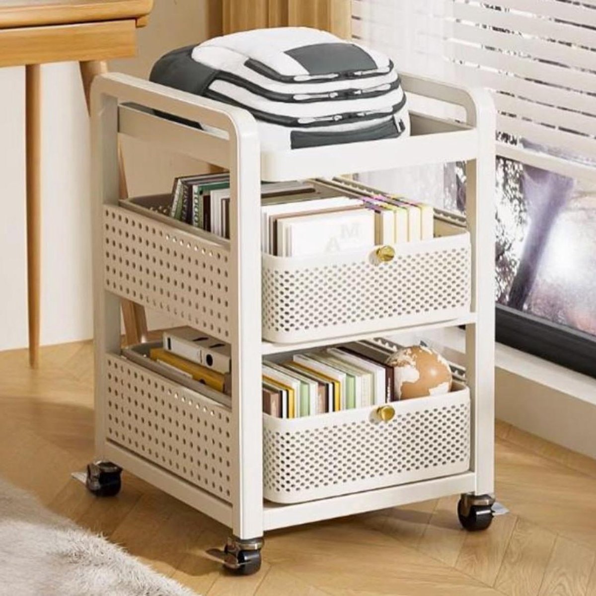 Slanke Opbergkar - Rolbare Trolley - Ruimte Besparen - Met Lade - 3 Lagen - Wit