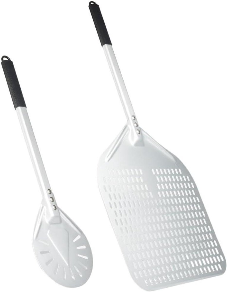 Pizza Schep Set - Pizza Schop - Pizza Bakken - Geperforeerd Oppervlak - 8" en 12" - Metaal