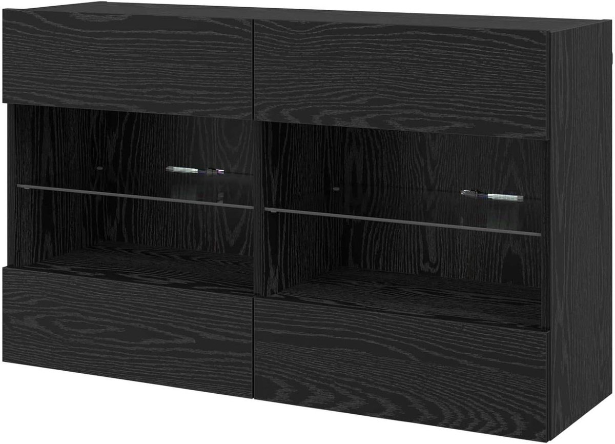 Tv-wandkast - Opbergkast - Entertainment setup - Met ledstrip - 985 cm breed - Zwart eikenlook