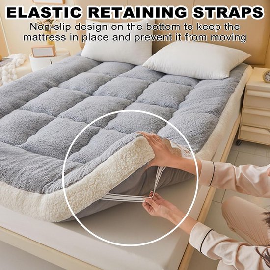 Japanse Vloermatras - Oprolbare Futon - Comfortabel Slapen - Verstelbare Elastieken - 200 x 220 cm - Geel — afbeelding 3