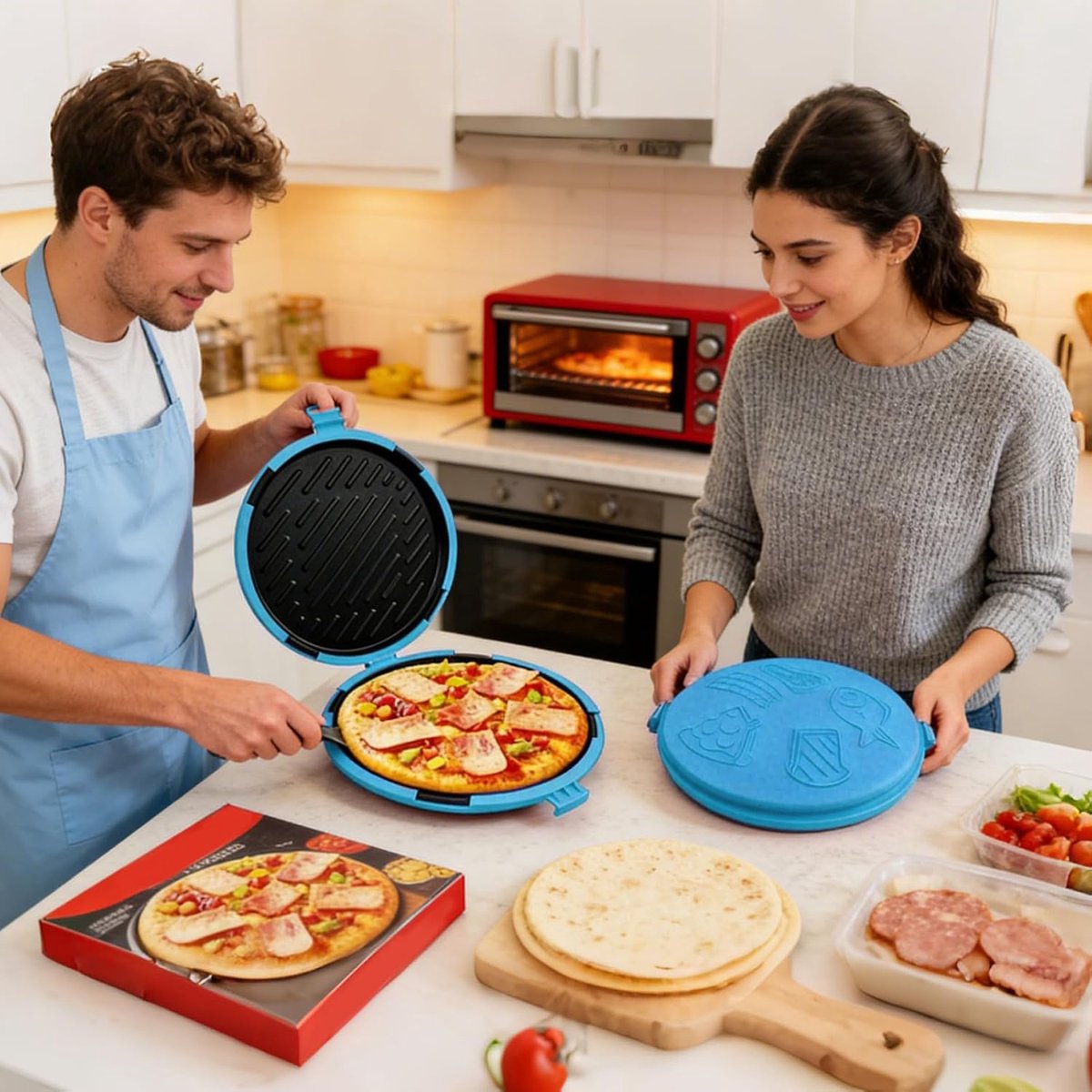 Magnetron Grillpan - Pizza Plaat - Snelle Maaltijden - Gelijkmatige Hitte - 25 cm Breed - Blauw