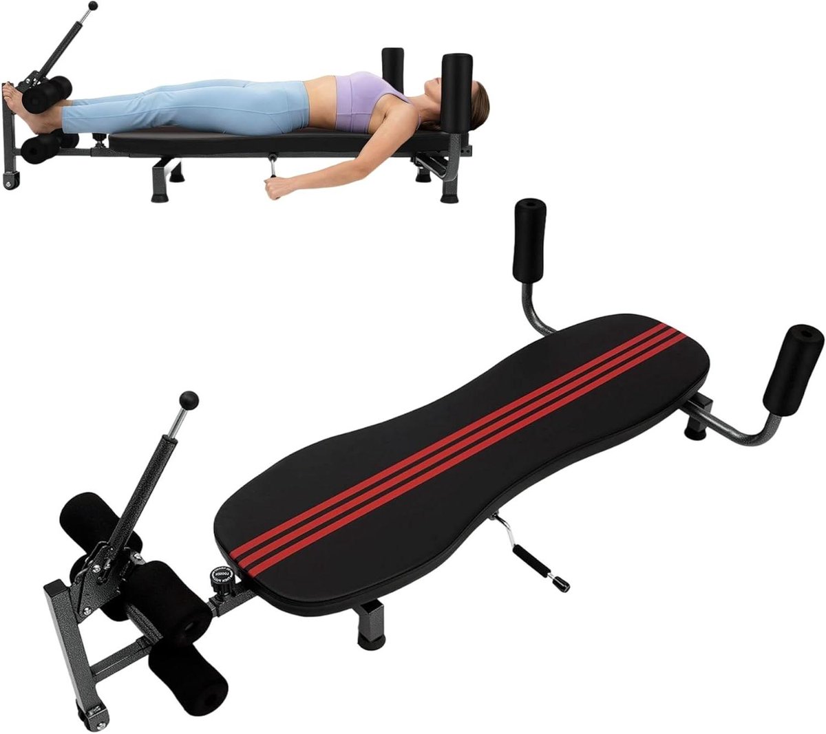 Rugstrekker Inversiebank - Rugtrainer Stretchbank - Rugontlasting Thuis - Verstelbare Lengte - Tot 150 kg - Zwart Rood