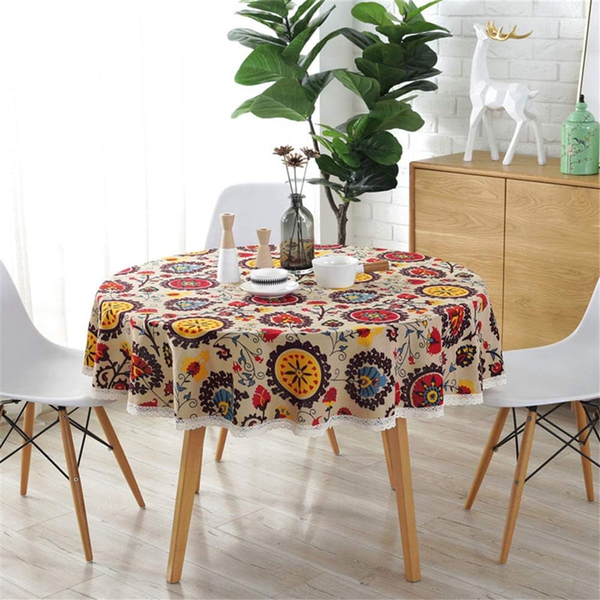 Rond Tafelkleed - Linnen Kleed - Tafel Beschermen - Bohemian Stijl - Diameter 150cm - Multicolor
