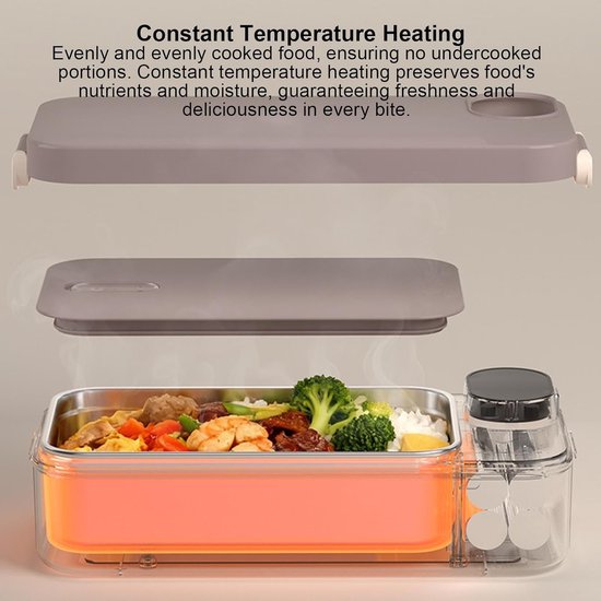 Elektrische Lunchbox - Maaltijdverwarmer Voedsel - Onderweg Eten - Geen Water Nodig - 900 ml - Roze — afbeelding 3