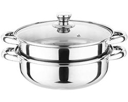 Soeppan met stoommandje - Tweelaagse kookpan - Gezond koken - Roestvrij staal isolatielaag - 28cm -…