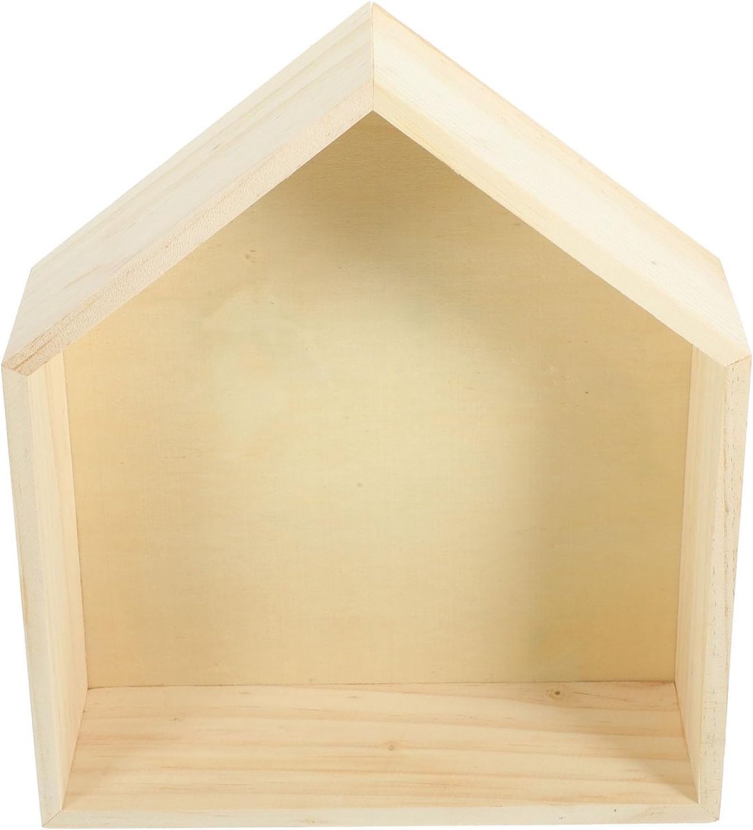 Houten wandplank in huisvorm, vijfhoekige zwevende plank van massief hout, multifunctioneel en decoratief voor slaapkamer, woonkamer en keuken, ruimtebesparend ontwerp