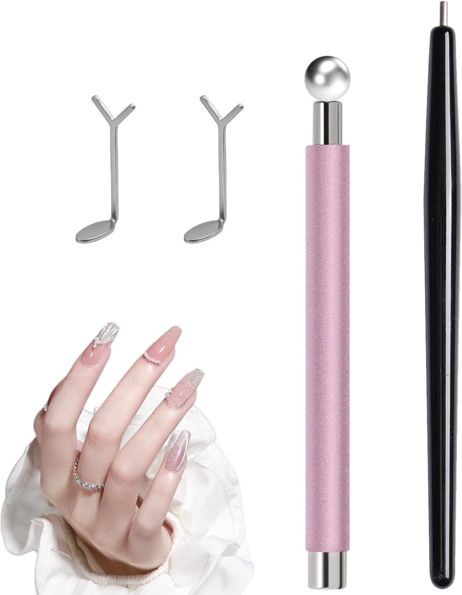 Set van 4 Katenoog Magneten voor Nagels, Zwarte Magneetstift voor Nagelkunst, DIY Manicure en Salon Studio Accessoires