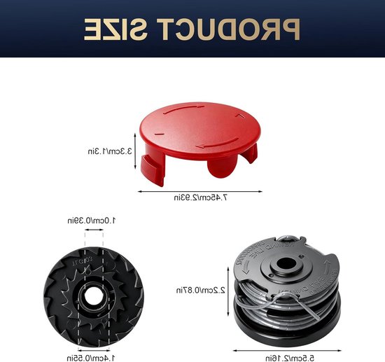 Vervangende Draadspoelen voor Grastrimmer, 6 Spoelen met 2 Caps, Compatibel met ART 24/27/30, Nylon Draad, Diameter 1.6 mm, Tuinaccessoires, Grasmaaien, Tuinonderhoud van Merkloos — afbeelding 5