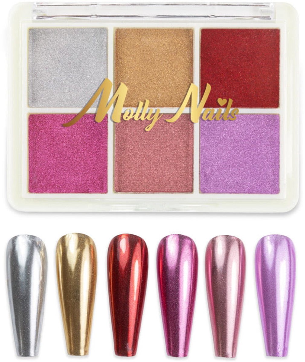 Molly Nails - Serie 4 - Spiegeltpoedereffect - Kasetka 6 Kleuren